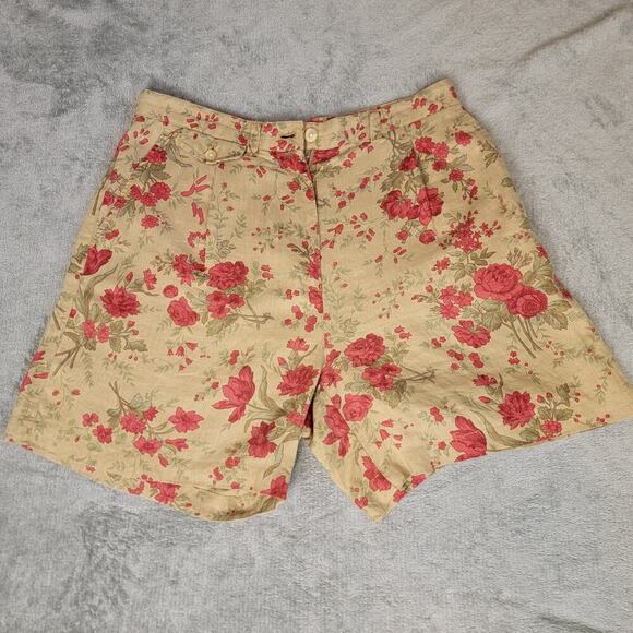 Ralph Lauren Floral Linen Shorts Women’s 10 High Rise Pleated Vintage Boho - Picture 1 of 10